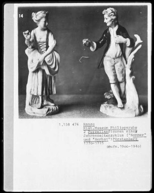 Zwei Figuren eines Jahreszeitenzyklus ("Sommer" und "Herbst")