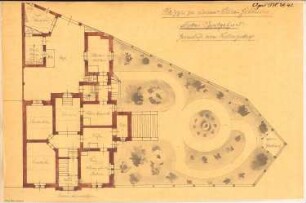 Villa, Gera Monatskonkurrenz April 1878: Lageplan mit Grundriss Erdgeschoss