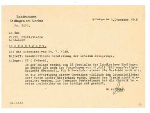 Begleitschreiben des LRA Esslingen zu mehreren Gemeindeberichten