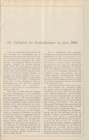 Die Thätigkeit der Handelskammer im Jahre 1893.