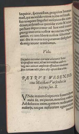 Petrus Wesenbecius Mattheo Vuesenbecio patruo suo S.