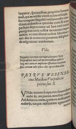 Petrus Wesenbecius Mattheo Vuesenbecio patruo suo S.