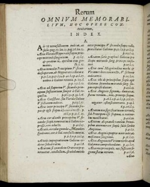 Rerum Omnium Memorabilium, Hoc Opere Contentarum, Index.