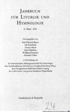 Jahrbuch für Liturgik und Hymnologie, 41. 2002