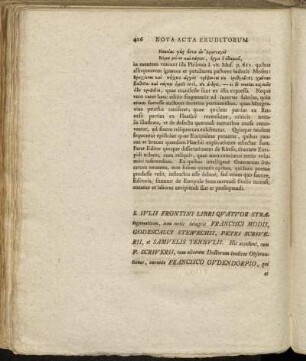 S. Iulii Frontini Libri Quatuor Strategematicon,...Francisci Modii, Godescalci Stewechii, Petri Scriverii, et Samuelis Tennulii. P. Scriverii,..., curante Francisco Oudendorpio,...