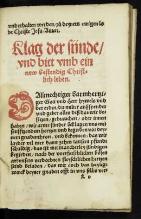 Klag der sünde/ und bitt umb ein new bestendig Christlich leben.