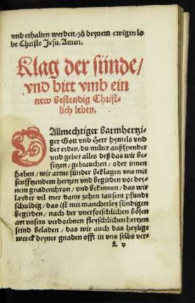 Klag der sünde/ und bitt umb ein new bestendig Christlich leben.