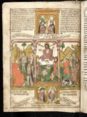 (1) Antitypus: Jüngstes Gericht; Typen: (2) Urteil Salomos ; (3) David lässt den Boten hinrichten; (4) Propheten-Brustbilder