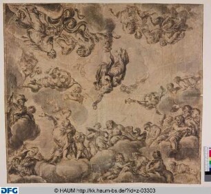Entwurf zu einem Deckengemälde: Venus mit Amor vor Jupiter und Eris, die den Apfel der Schönsten reicht