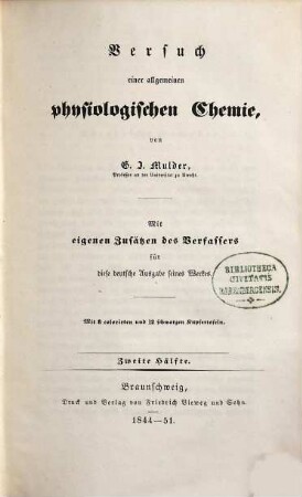Versuch einer allgemeinen physiologischen Chemie, 2