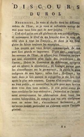 Discours du roi à l'Assemblée des Notables : tenne à Versailles, le 22 fév. 1787