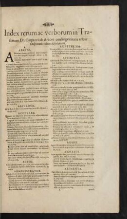 Index rerum ac verborum in Tractatum Dn. Carpzovii de Arbore consanguinitatis tribus Disputationibus absolutum.