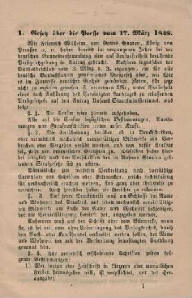 1. Gesetz über die Presse vom 17. März 1848.