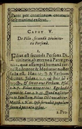 Caput V. De Filio, secunda Divinitatis Persona.