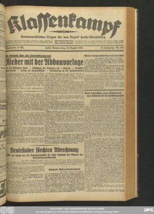 Klassenkampf : kommunistisches Organ für den Bezirk Halle-Merseburg