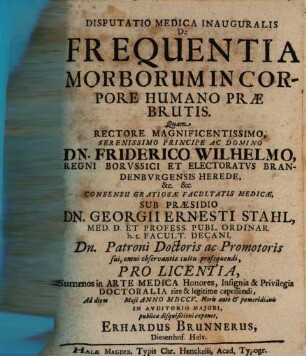 Disputatio Medica Inauguralis De Frequentia Morborum In Corpore Humano Præ Brutis