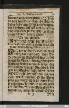 Die III. Andacht. Nothwendigkeit der Busse.