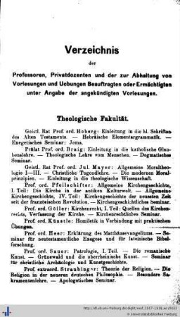 Verzeichnis der Professoren und Privatdozenten.