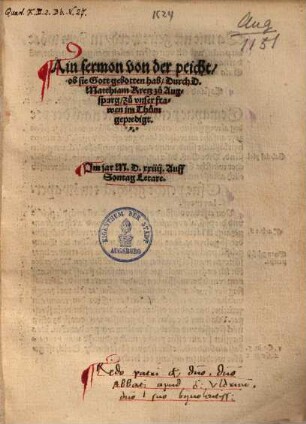 Ain sermon von der peicht, ob sie Gott gebotten hab