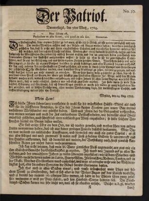 No. 10. Donnerstags, den 9ten Mertz, 1724