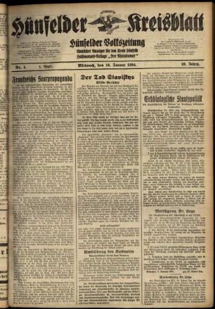 Erste Ausgabe vom Mittwoch, den 10. Januar 1934.