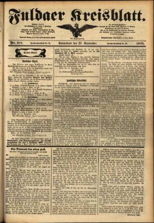 Erste Ausgabe vom Samstag, den 23. September 1905.