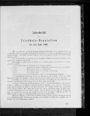 Jahresbericht der Friedhofs-Deputation für das Jahr 1892.