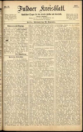 Erste Ausgabe vom Mittwoch, den 26. September 1877.