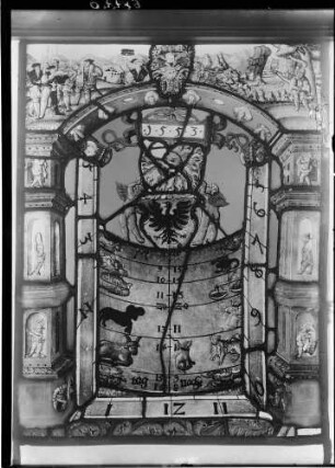 Rottweil Altes Rathaus - Rathaussaal - Glasmalerei Wappenscheibe "Die Zeit" um 1553