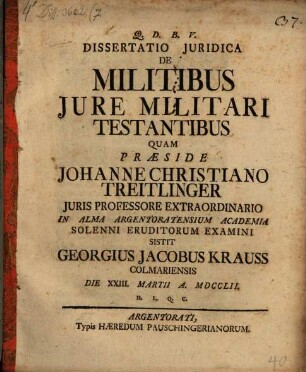 Diss. iur. de militibus iure militari testantibus