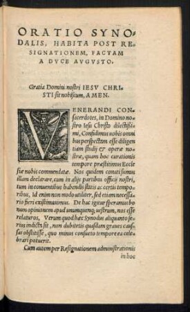 Oratio Synodalis, Habita Post Resignationem, Factam A Duce Augusto.