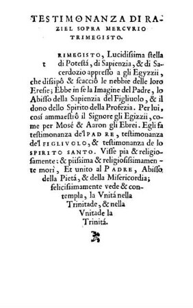 Testimonanza Di Raziel Sopra Mercvrio Trimegisto.