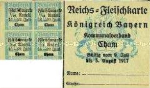 Fleischkarte des Königreiches Bayern mit 4 Marken