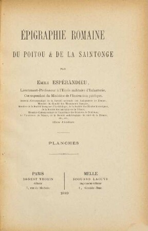 Épigraphie Romaine du Poitou & de la Saintonge, Planches