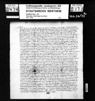 Bestallungsrevers des Friedrich von Ratzenberg als Amtmann zu Breuberg (Bestallungsbrief ist inseriert).