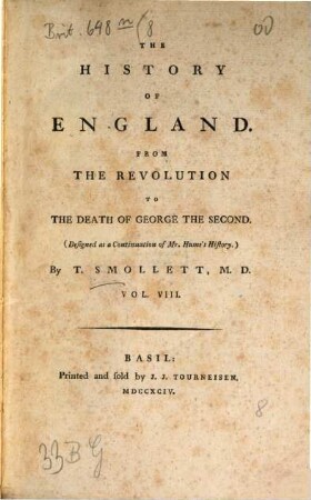 The History Of England : From The Revolution To The Death Of George The Second ; (Designed as a Continuation of Mr. Hume's History.), 8