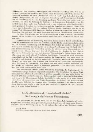 6. Die "Revolution der Casselschen Bibliothek". Der Umzug in das Museum Fridericianum