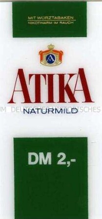 Preisschild für Zigarettenautomat für "Atika"-Zigaretten