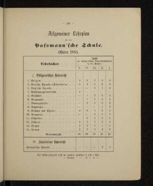 Allgemeiner Lehrplan für die Pafsmann'sche Schule.