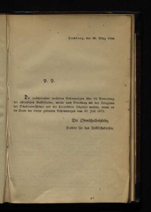 Hinweis der Oberschulbehörde