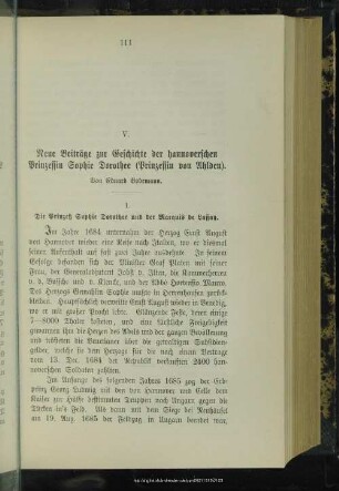 V. Neue Beiträge zur Geschichte der hannoverschen Prinzessin Sophie Dorothee (Prinzessin von Ahlden)