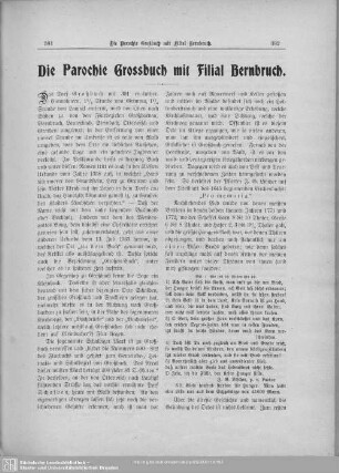 Die Parochie Grossbuch mit Filial Bernbruch