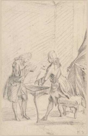 Illustrationsentwurf: Zwei kavaliere an einem Tisch stehend