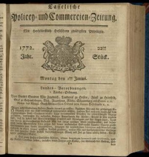 22tes Stueck, Montag den 1ten Junius 1772