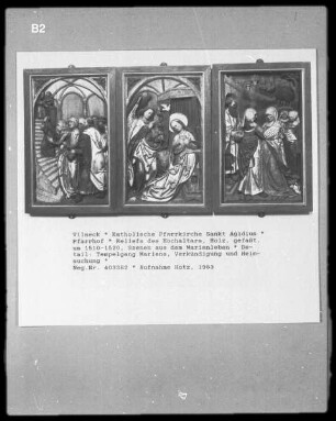 Reliefs des Hochaltars: Szenen aus dem Marienleben
