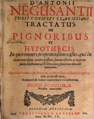 Tractatus de pignoribus et hypothecis