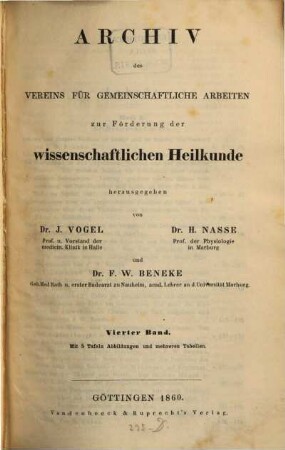 Archiv des Vereins für Gemeinschaftliche Arbeiten zur Förderung der Wissenschaftlichen Heilkunde. 4. 1860