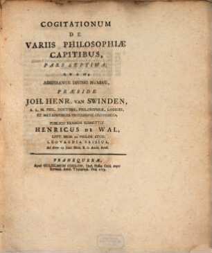 Cogitationum de variis philosophiae capitibus pars septima