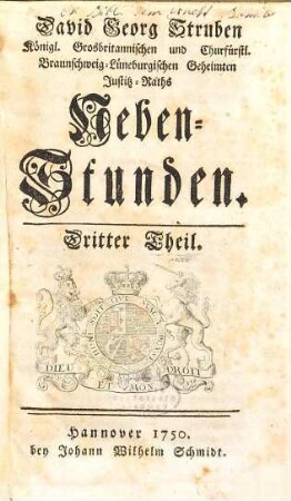 David Georg Struben Königl. Groß-Britannischen und Churfürstl. Braunschweig-Lüneburgischen Geheimten Justitz-Raths Neben-Stunden, 3