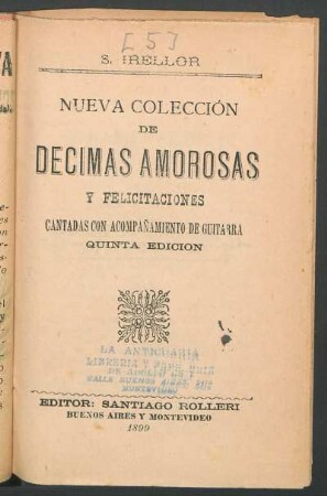 Nueva colección de décimas amorosas y felicitaciones cantadas con acompañamiento de guitarra